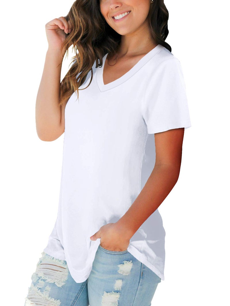 SAMPEEL Womens Shirts Tunic V Neck Spring Present Teen Tunic Tops Lightweight White L - Image 2